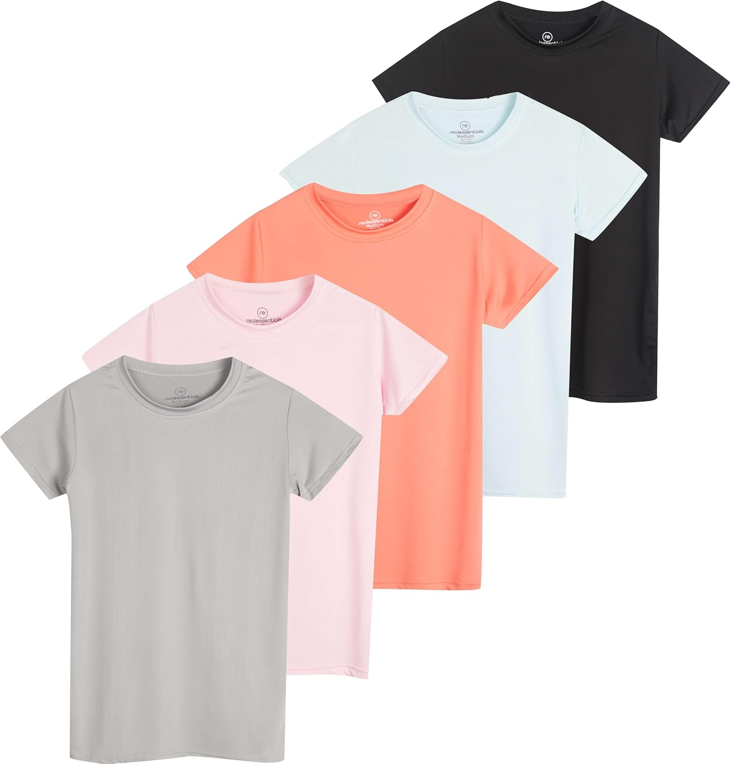 Girls Short Sleeve Dry-Fit Active T-Shirt 5 Pack for Comfort