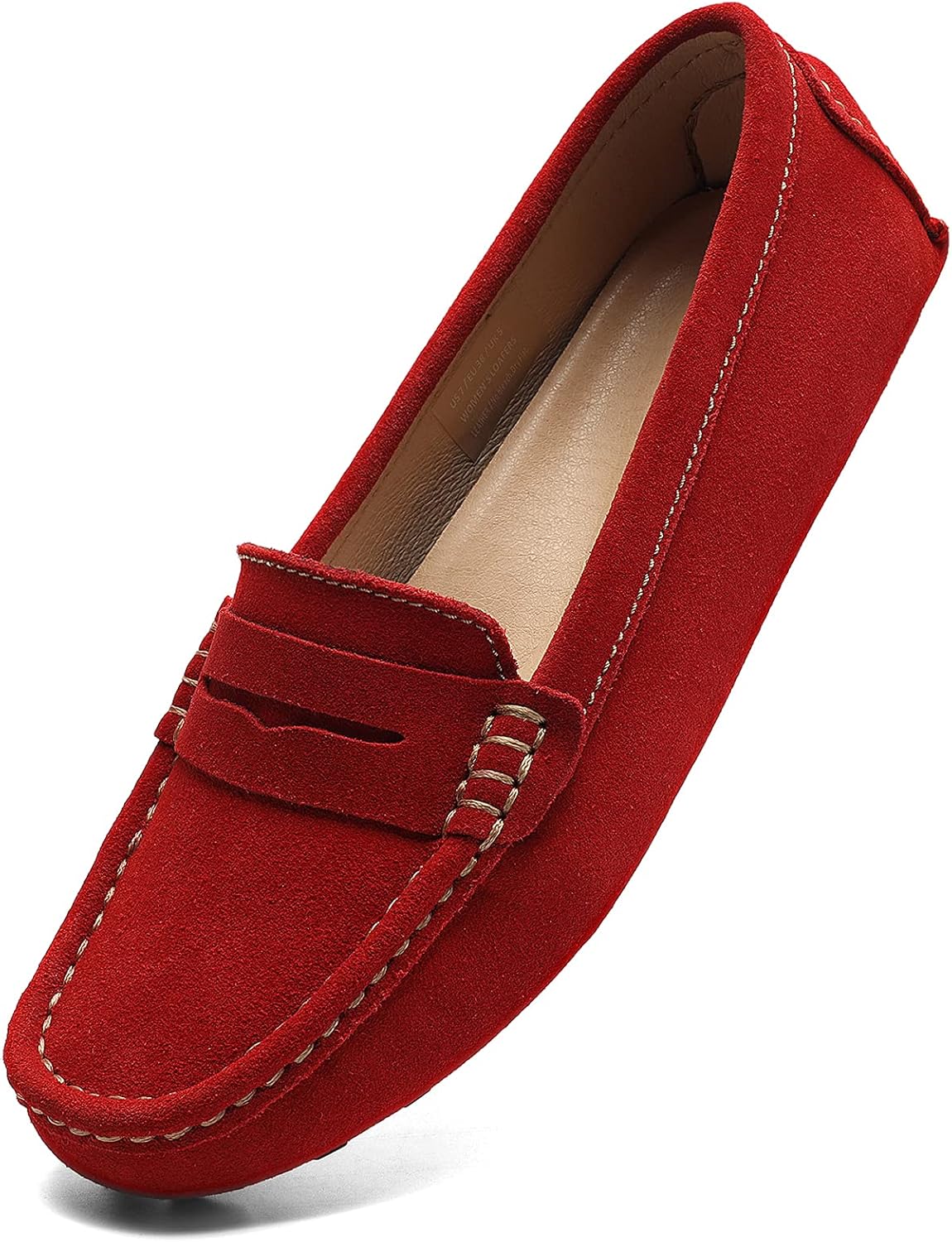 Osslue Women's Suede Leather Casual Penny Loafers for Comfort