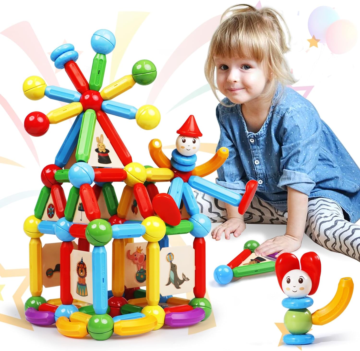 MAGBLOCK 136PCS Magnetic Sticks Toy Building Blocks for Kids