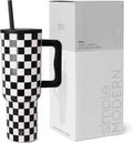 40 oz Tumbler with Handle and Straw Lid - Black and White Checkmate