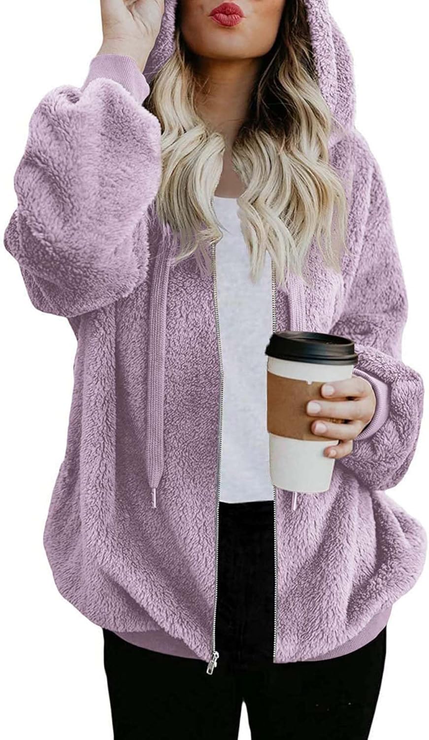 ReachMe Womens Oversized Sherpa Jacket for Cozy Fall Style