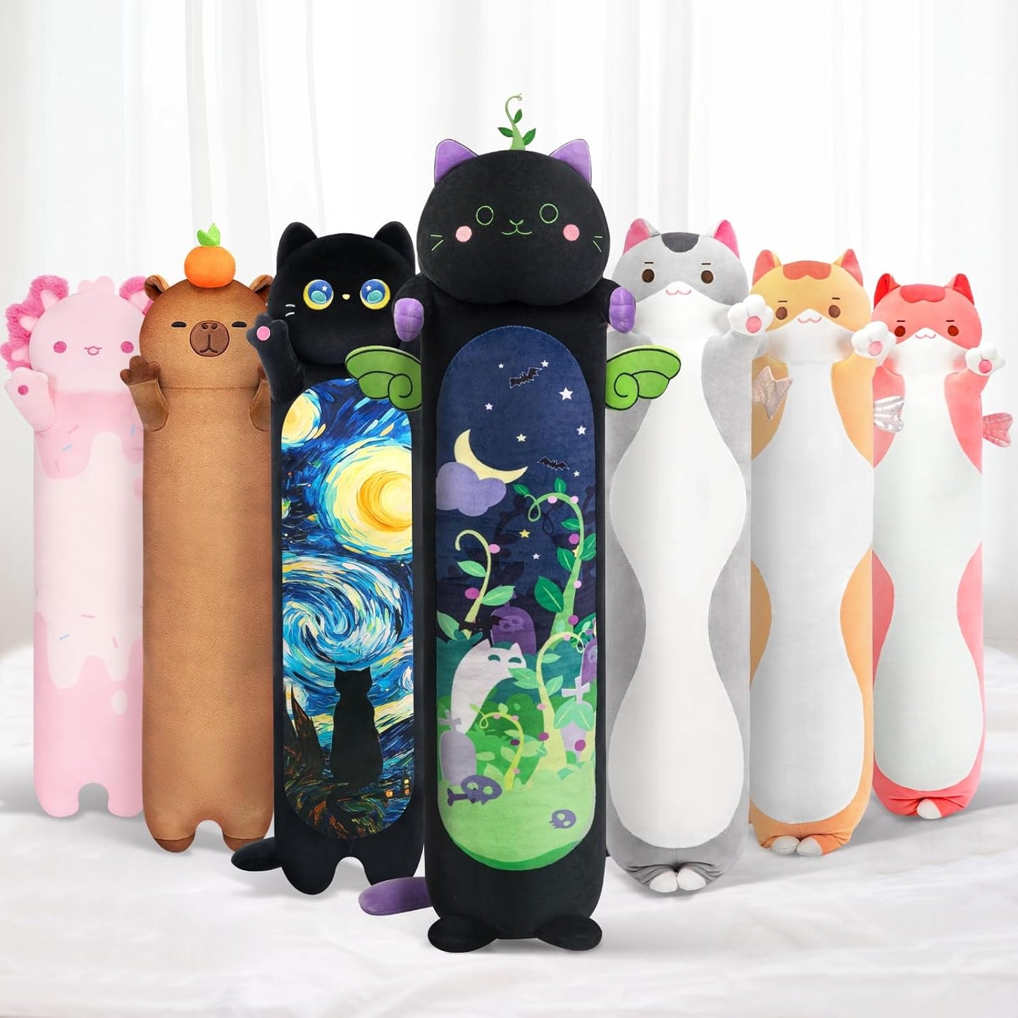 Long Cat Plush Body Pillow - Kawaii Cute Black Cat Stuffed Toy
