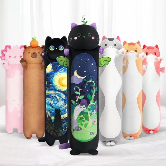 Long Cat Plush Body Pillow - Kawaii Cute Black Cat Stuffed Toy