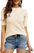 Zbyclub Womens Puff Short Sleeve Knit Sweater - Lightweight Comfort