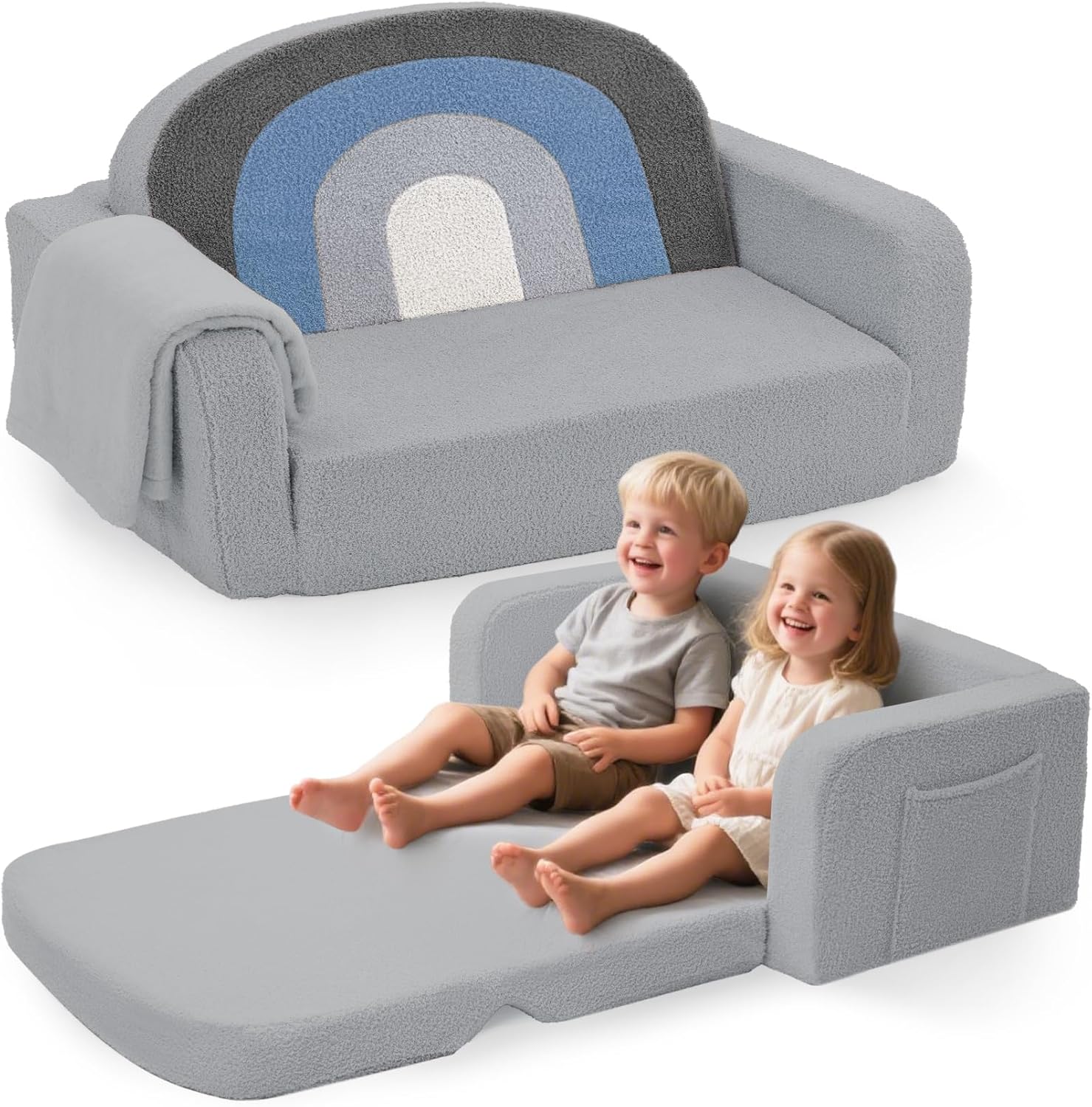 Extra Wide Kids Couch with Rainbow Design for Comfy Playtime