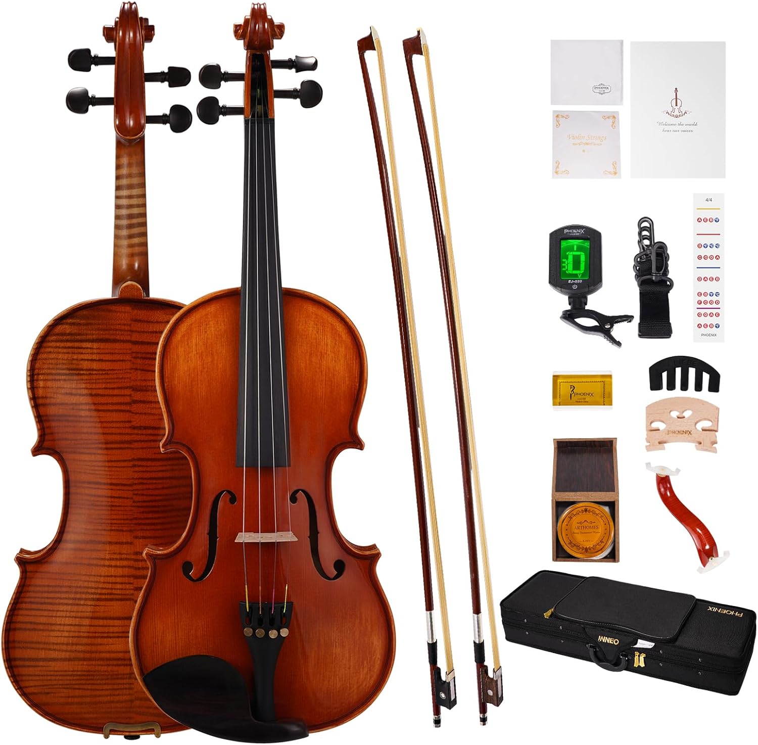 PHOENIX 4/4 Full Size Violin Set with Premium Accessories