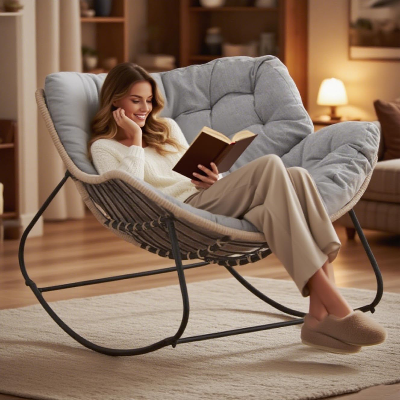Oversized Papasan Rocking Chair for Indoor and Outdoor Use