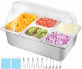 Cold Ice Food Serving Display Tray with 5 Pans and Clear Lid