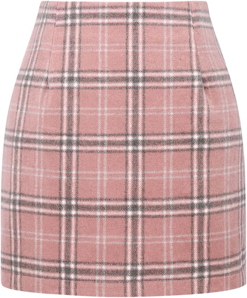 High Waist Plaid Skirt for Women - Bodycon Wool Mini Style