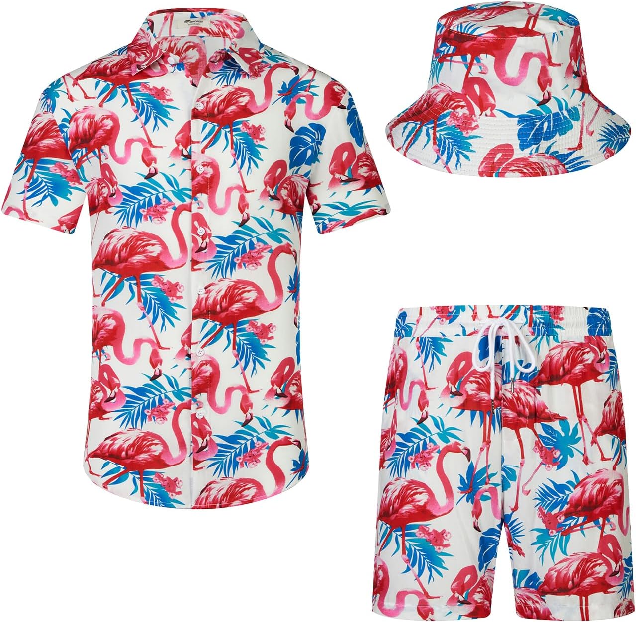 Men's Flower Hawaiian Sets Casual Short Sleeve Shirt and Shorts