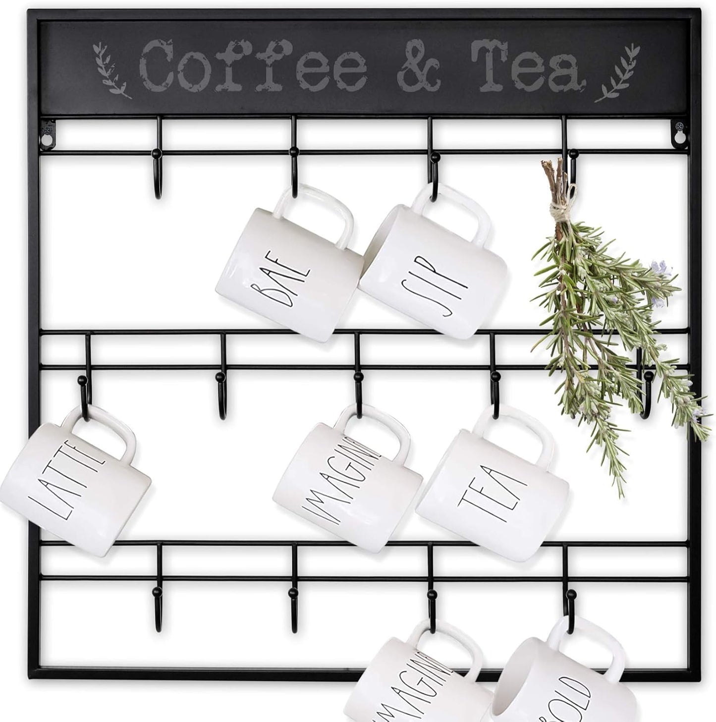 AJART Coffee Bar Decor Mug Holder: 22in Large Rack