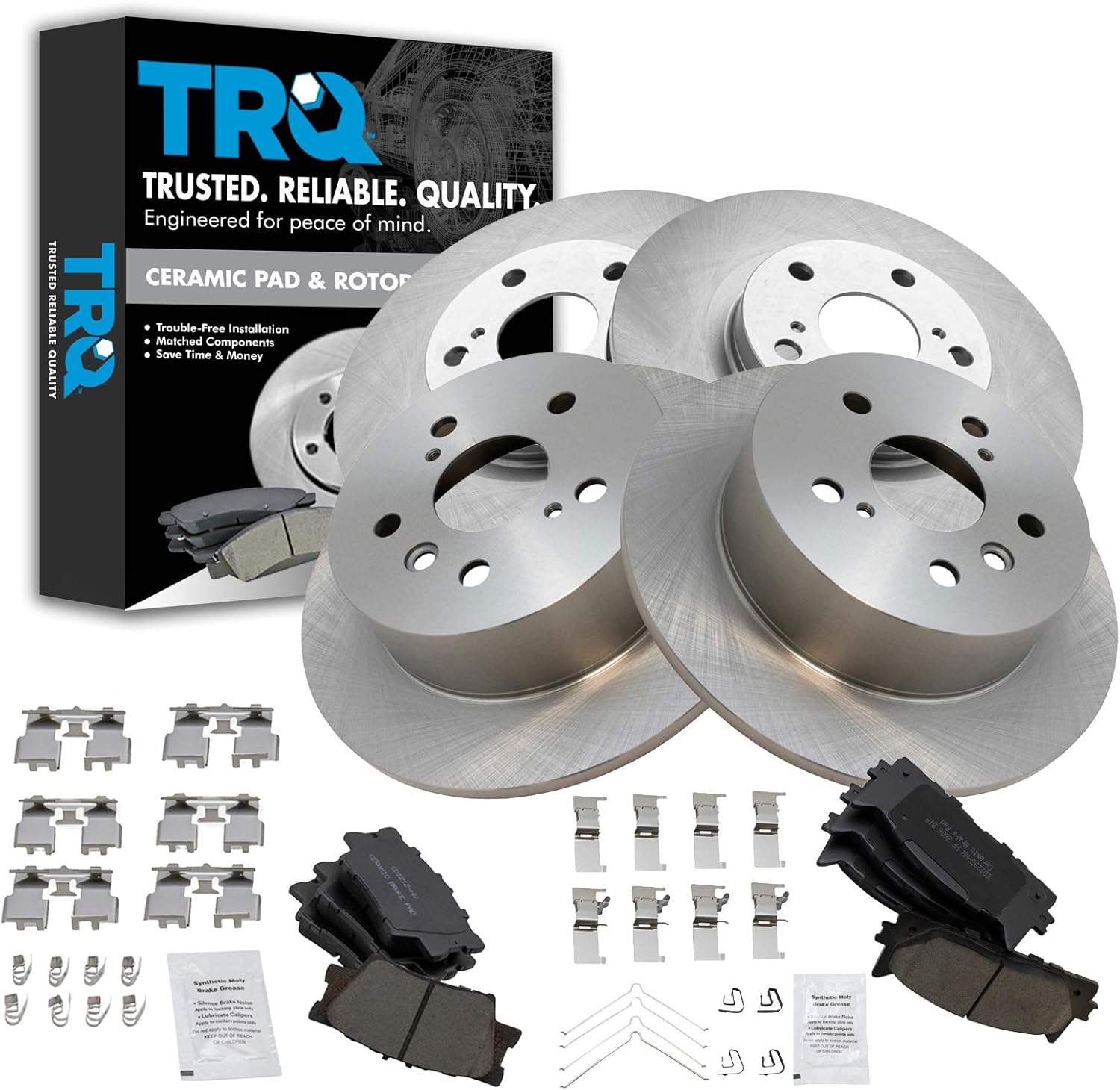 TRQ Front and Rear Brake Pad & Rotor Kit for Lexus and Toyota