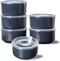 Ceramic Bowls with Lids 20 oz Set of 6 - Airtight Navy Meal Prep