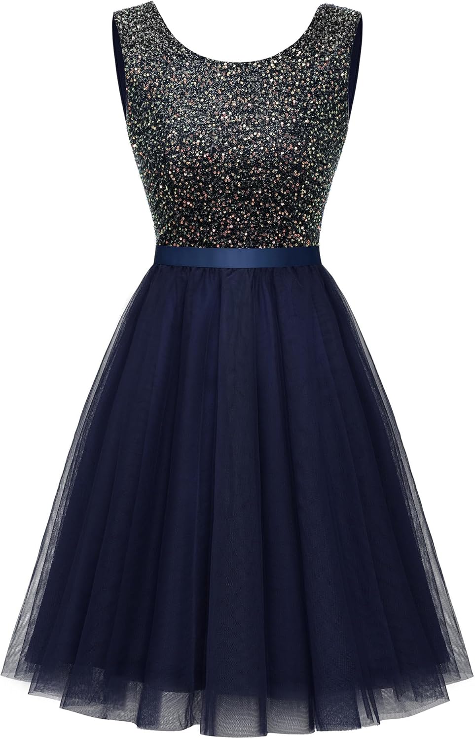 BeryLove Sequin Dress A Line Wedding Formal Swing Tulle Mini
