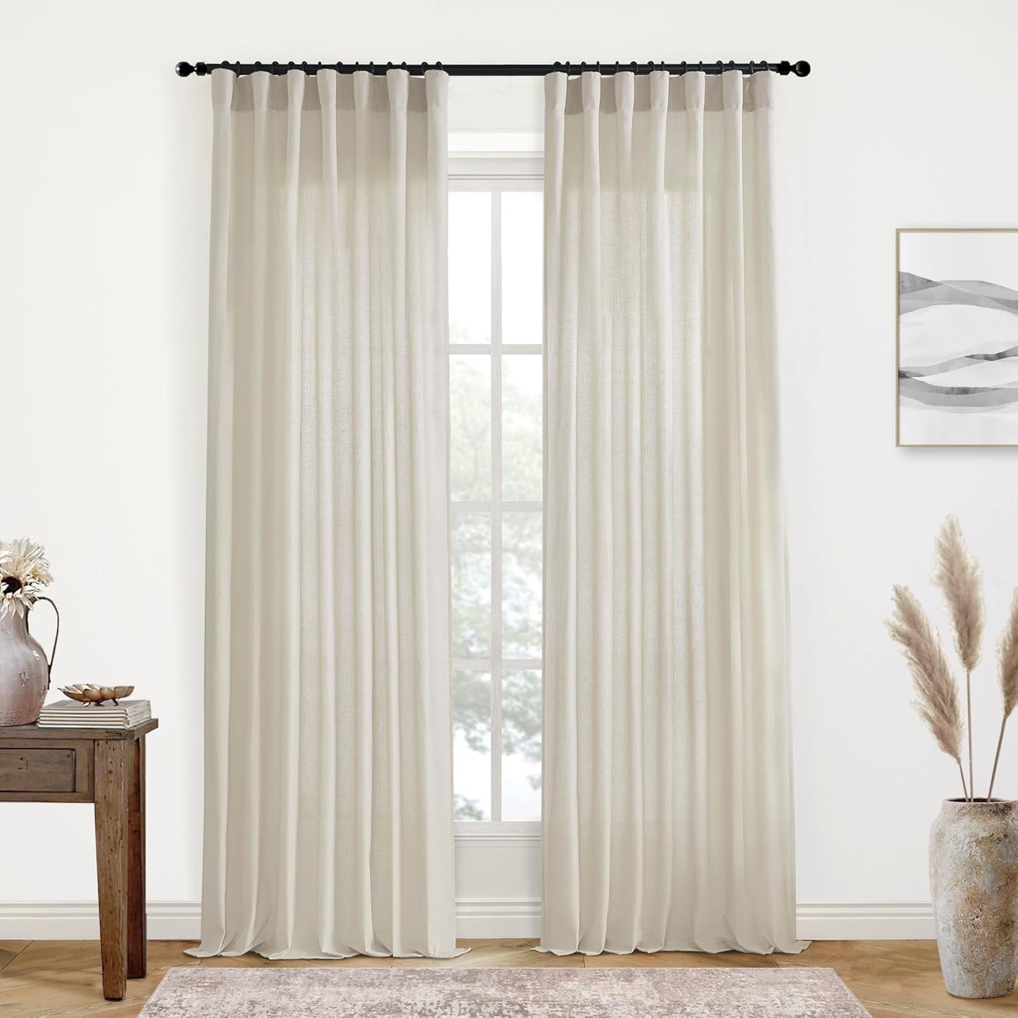 Rod Pocket Curtains for Traverse Rod with Hooks and Clip Rings