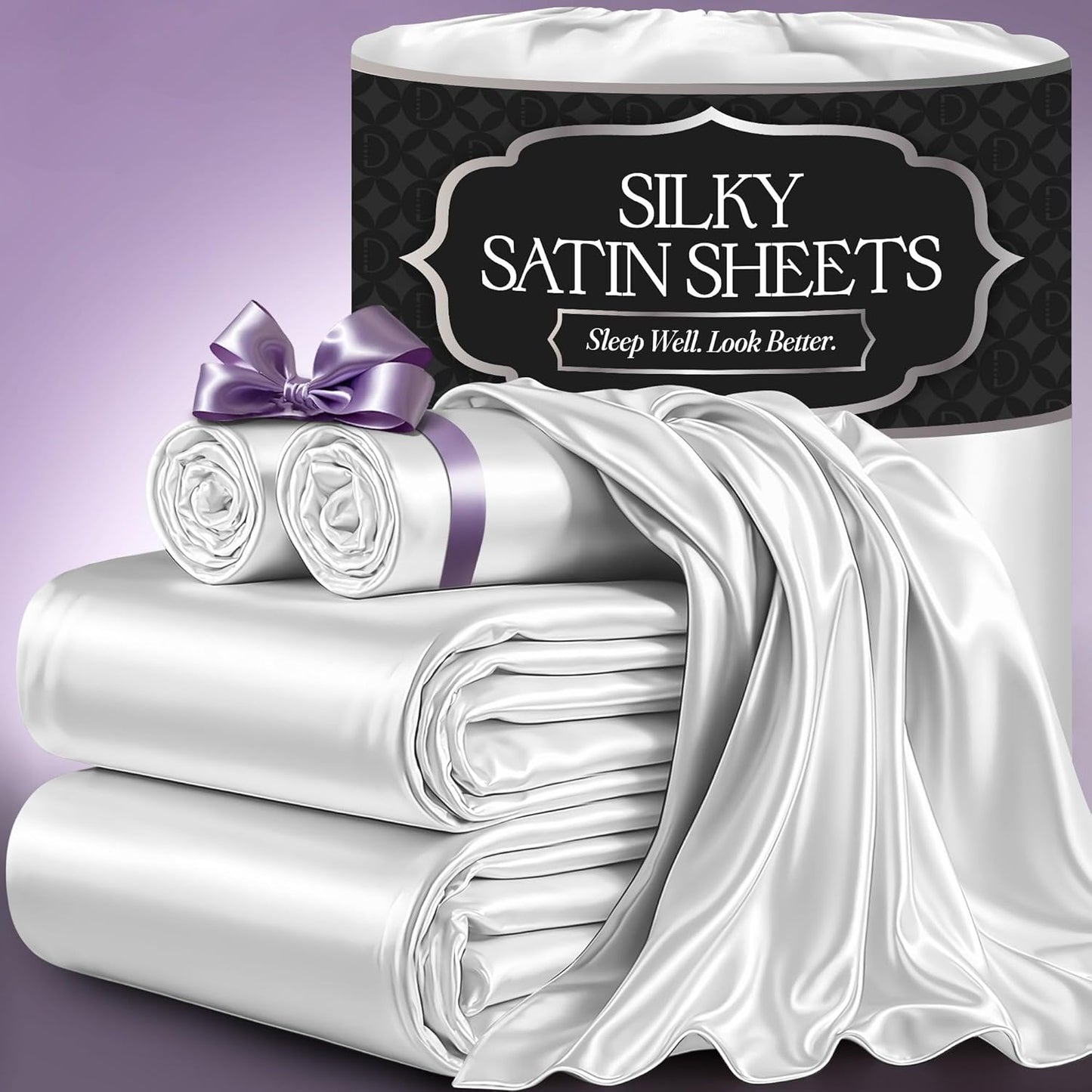 Decolure Satin Bed Sheets - Luxury Silky Queen Size Set