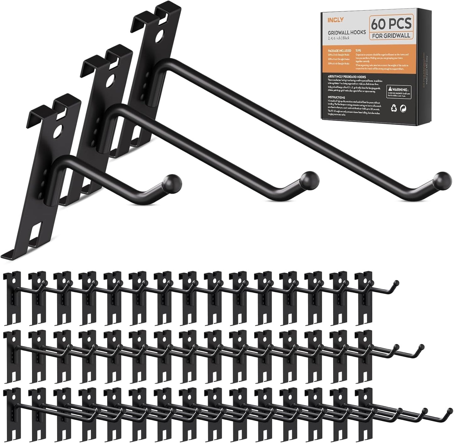 Heavy Duty Black Gridwall Hooks for Retail and Garage Display