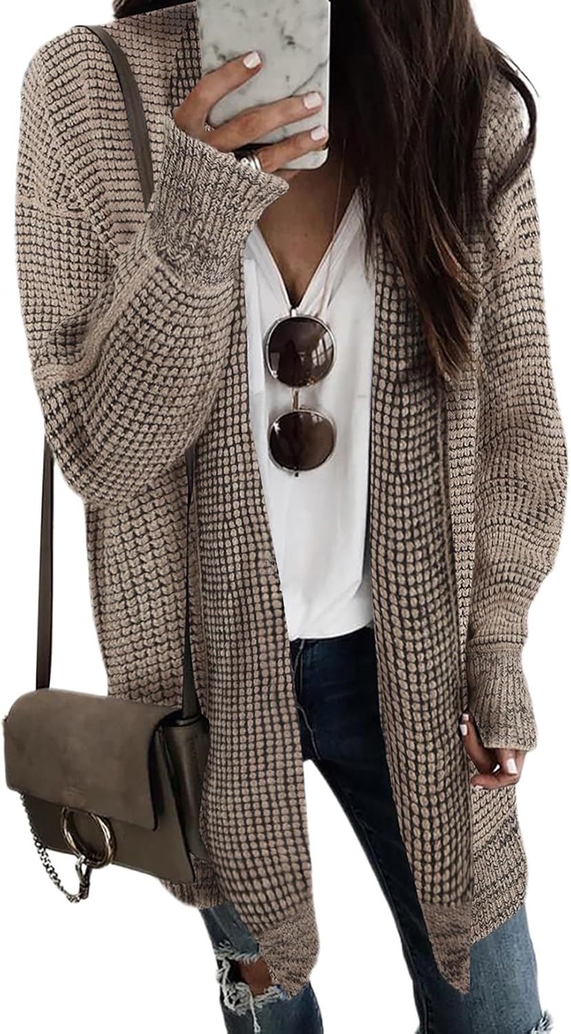 Oversized Checkered Cardigan Sweaters for Women by Sidefeel