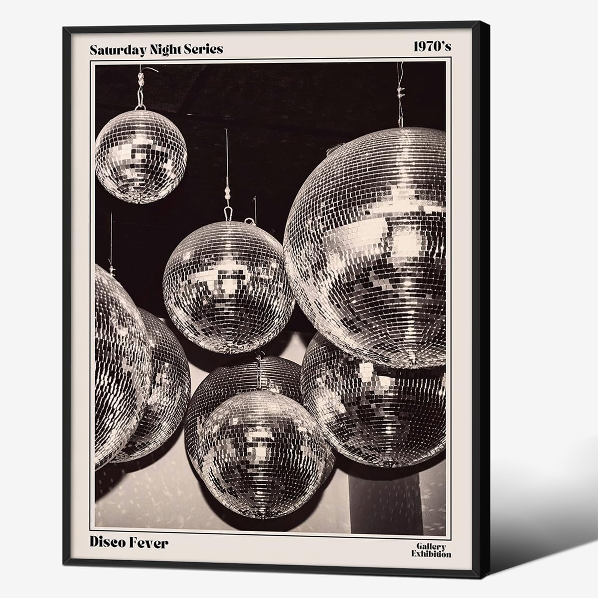 70s Disco Ball Wall Art Vintage Black and White Decor Prints