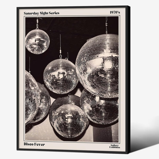 70s Disco Ball Wall Art Vintage Black and White Decor Prints