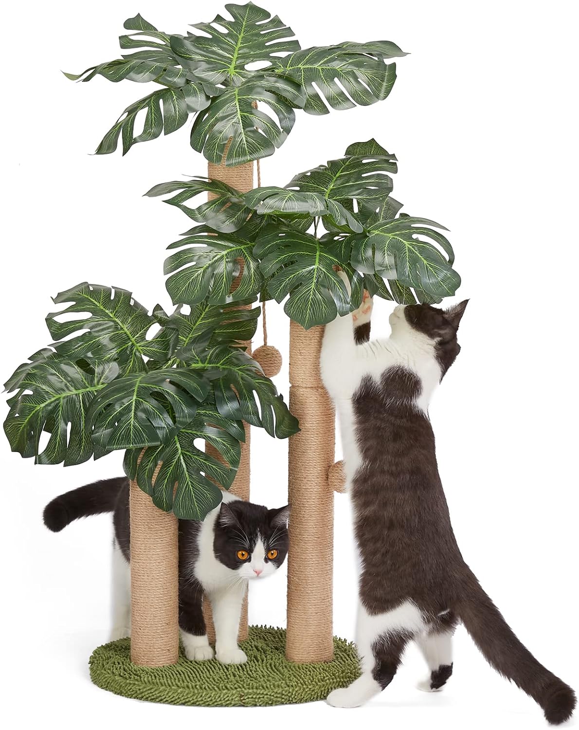 31.5Inch Cat Scratching Post with 3 Poles & 2 Dangling Balls