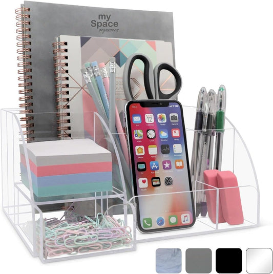 Clear Acrylic Desk Organizer - 9 Compartments for Stylish Workspace!