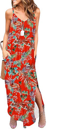 HUSKARY Women's Summer V Neck Strappy Split Maxi Dress - Beach Cover