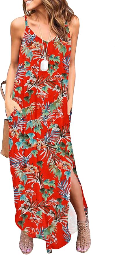 HUSKARY Women's Summer Casual Sleeveless V Neck Dress for Beach