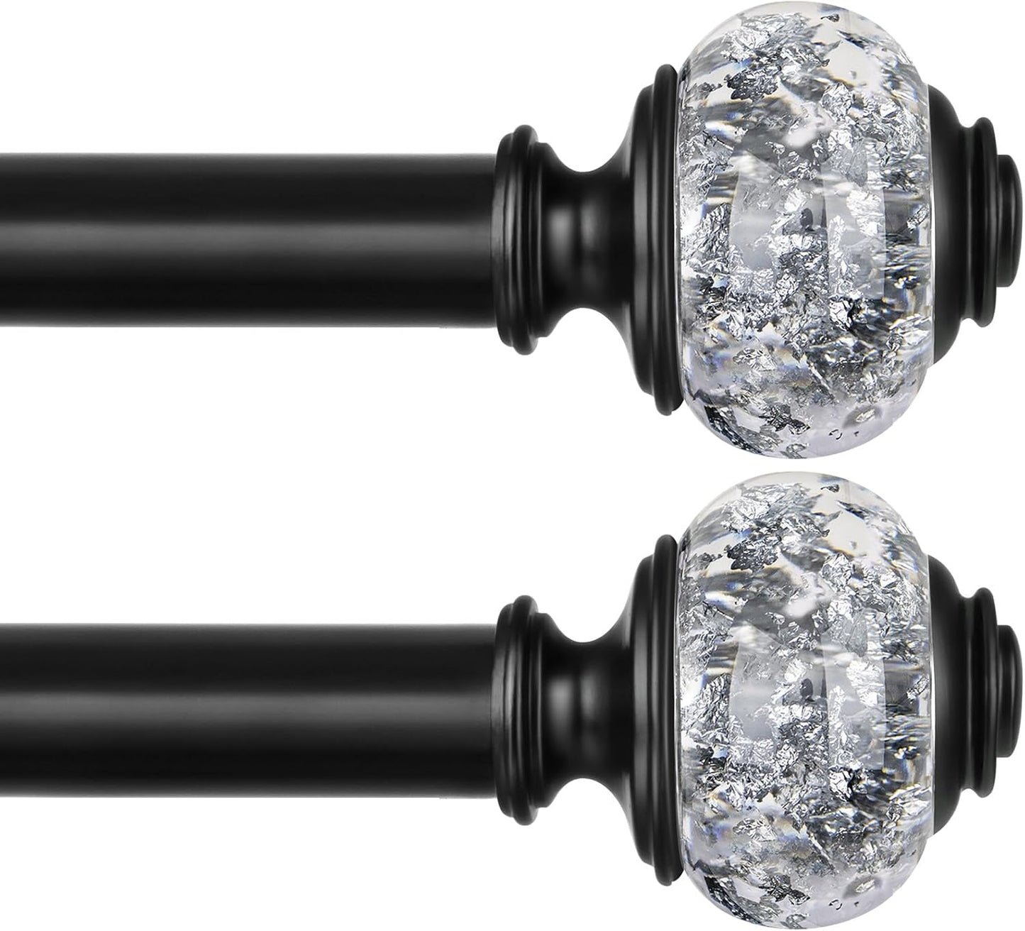 2 Pack Black Curtain Rods with Translucent Finials for Windows