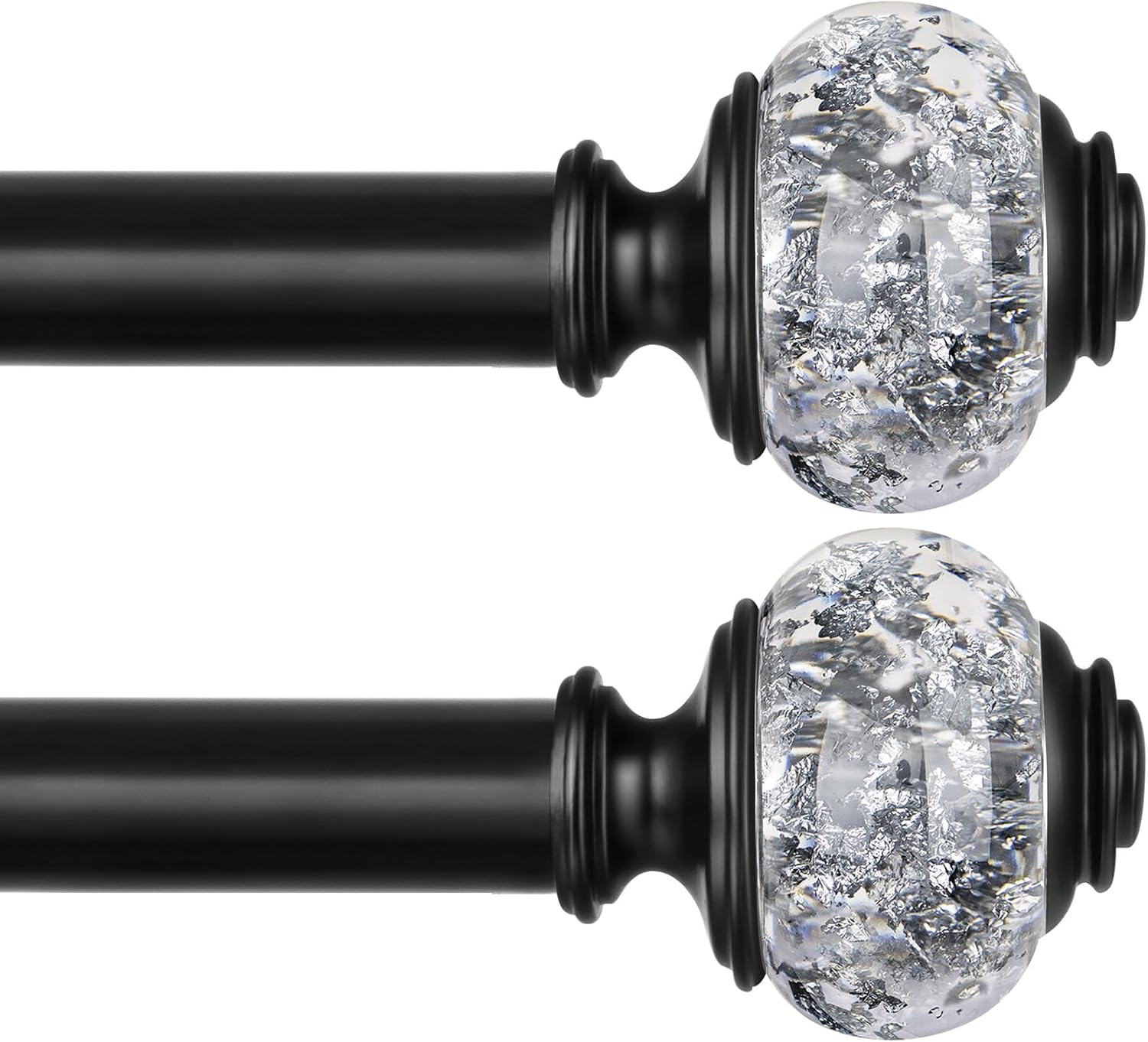 2 Pack Black Curtain Rods with Translucent Finials for Windows