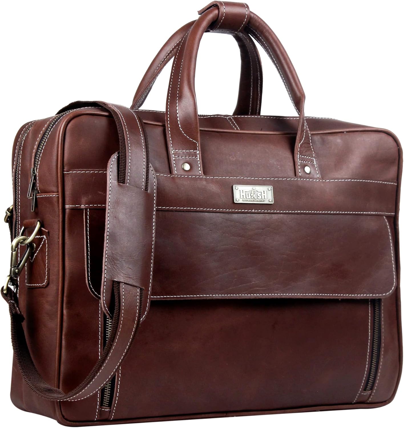 Handmade Vintage Leather Briefcase for Men - 17 Inch Laptop Bag