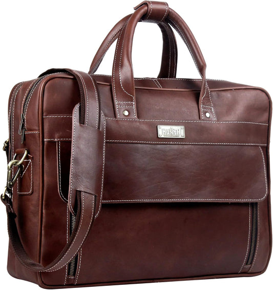Handmade Vintage Leather Briefcase for Men - 17 Inch Laptop Bag