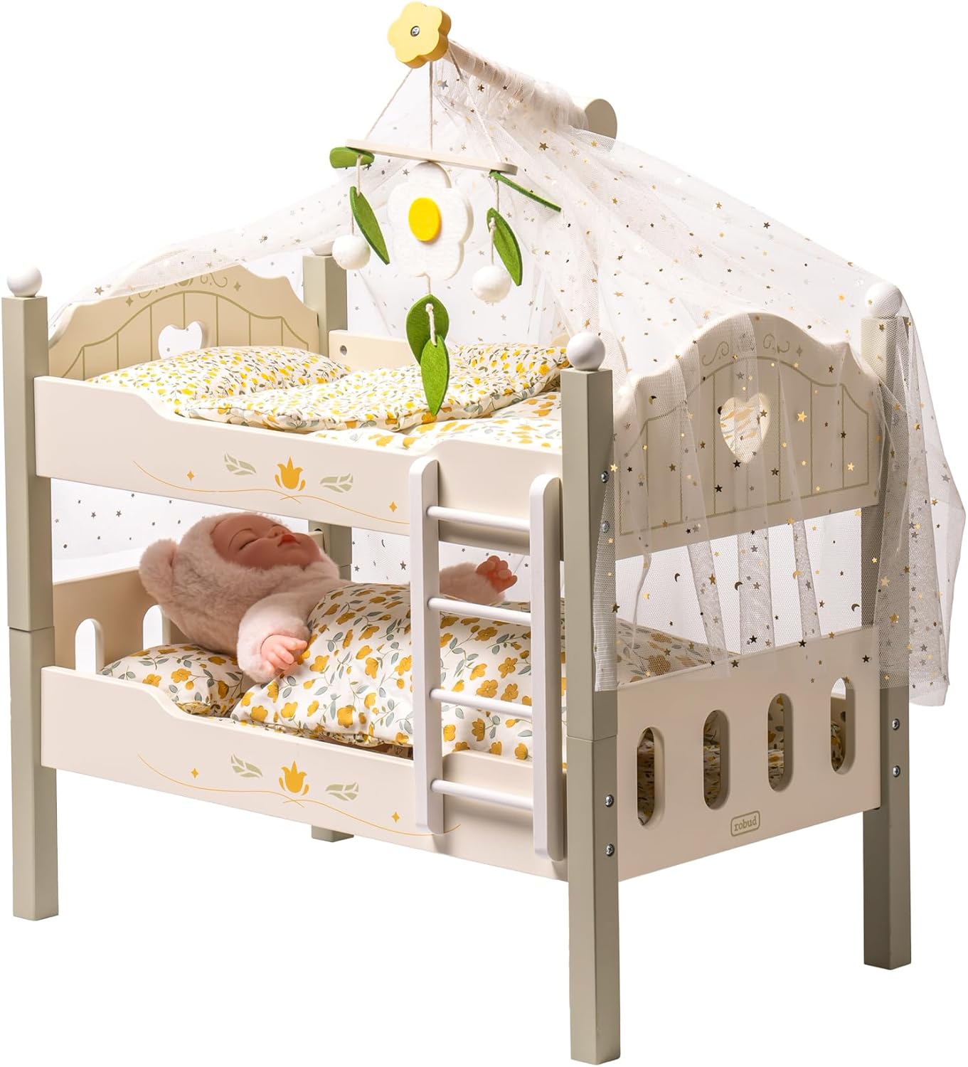 ROBUD Baby Doll Crib for 20 Inch Dolls - Charming Wooden Bunk Bed