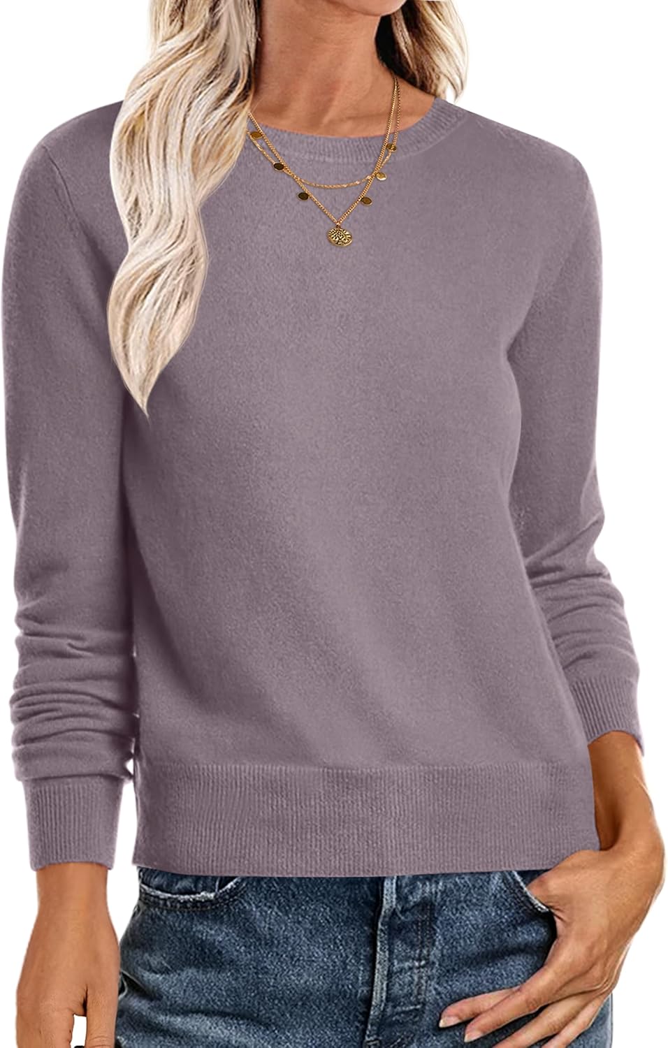 Lightweight Crewneck Pullover Sweater for Women - Trendy Fall Style