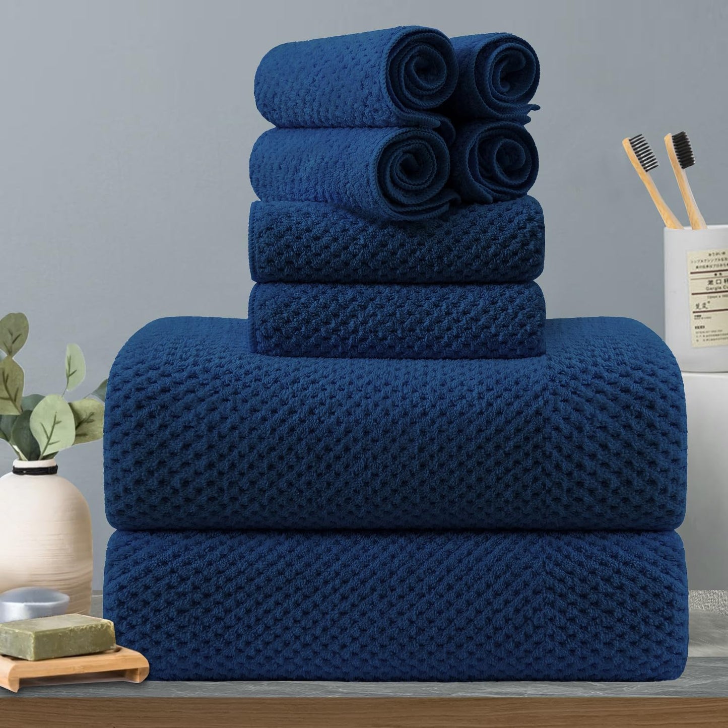 8-Piece Navy Bath Towels Set for Luxurious Home Spa Experience