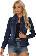 Allegra K Casual Denim Jacket for Women - Classic Stand Collar Jean