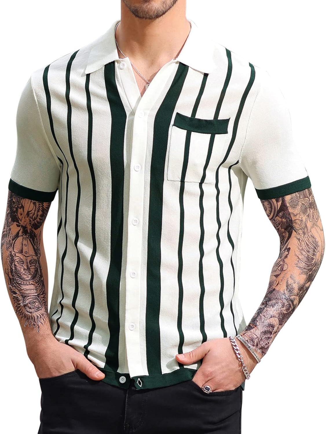 PJ PAUL JONES Mens Vintage Striped Polo Shirt for Golf and Casual Wear