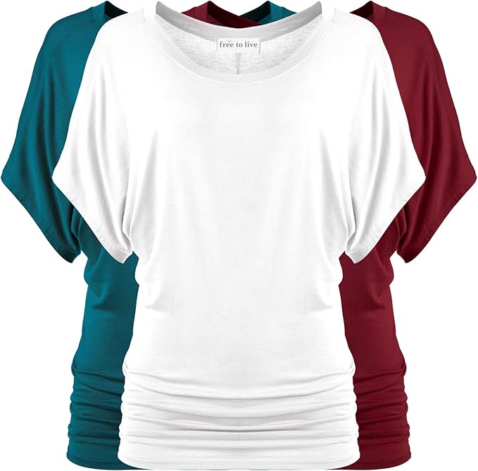Free to Live Women's Dolman Short Sleeve Summer Tunic Tops