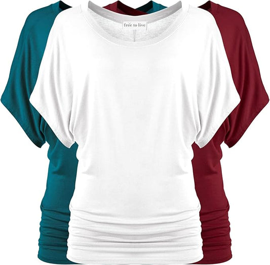 Free to Live Women's Dolman Short Sleeve Summer Tunic Tops