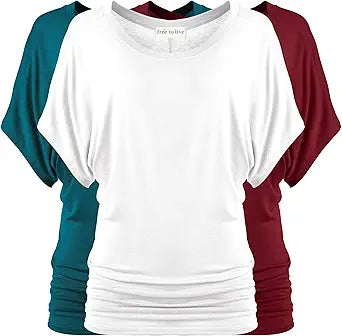 Free to Live Women's Dolman Short Sleeve Tunic Tops 3 Pack