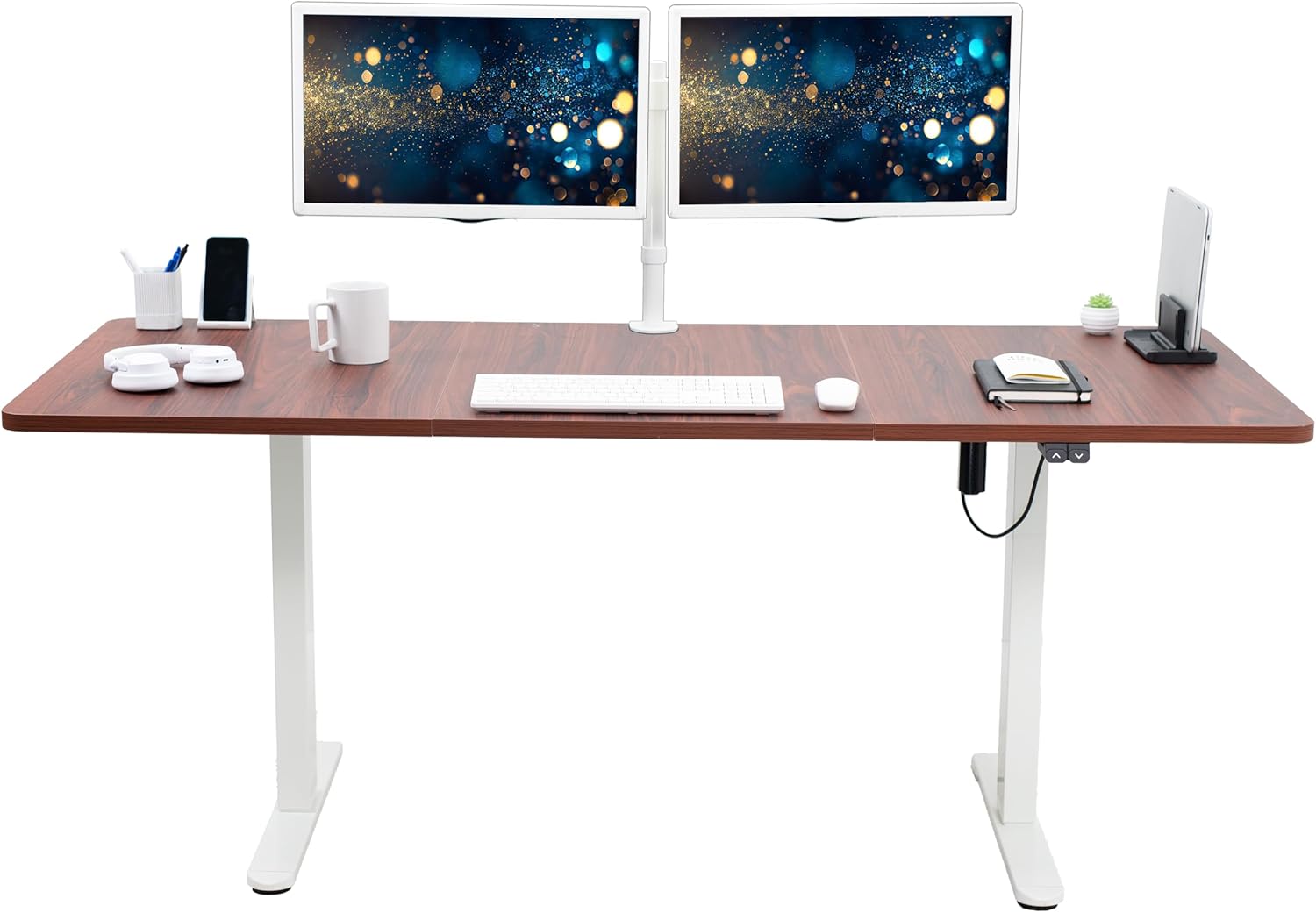 VIVO Electric Stand Up Desk with Height Adjustable Dark Walnut Top