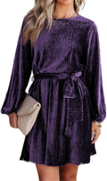 Happy Sailed Velvet Lantern Sleeve A-Line Dress - Flattering Fit
