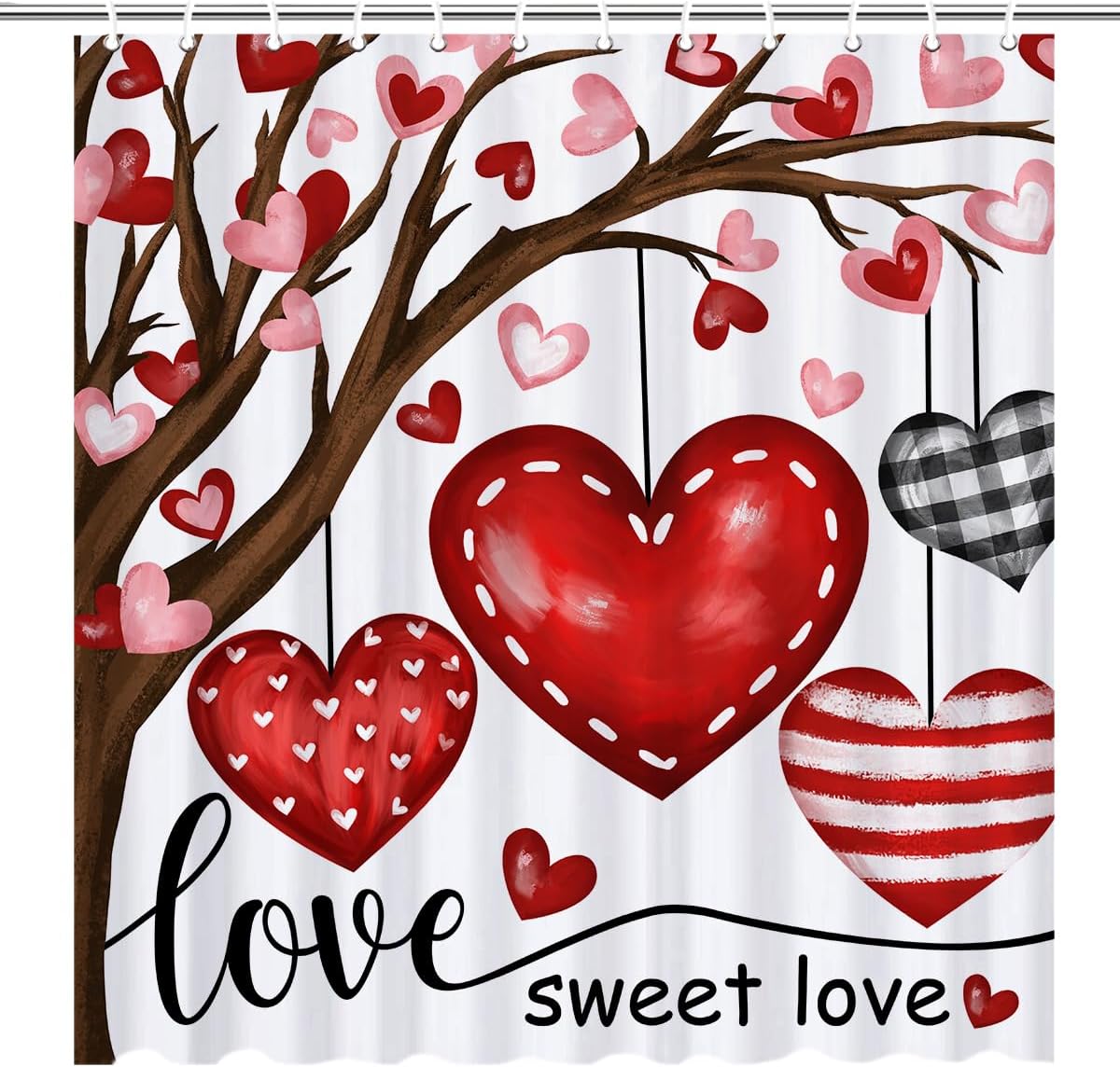Waterproof Valentines Love Tree Shower Curtain Set - 12 Hooks Included