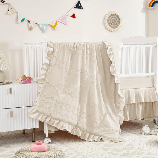 3-Piece Tufted Ruffle Crib Bedding Set for Girls - Soft Comfort