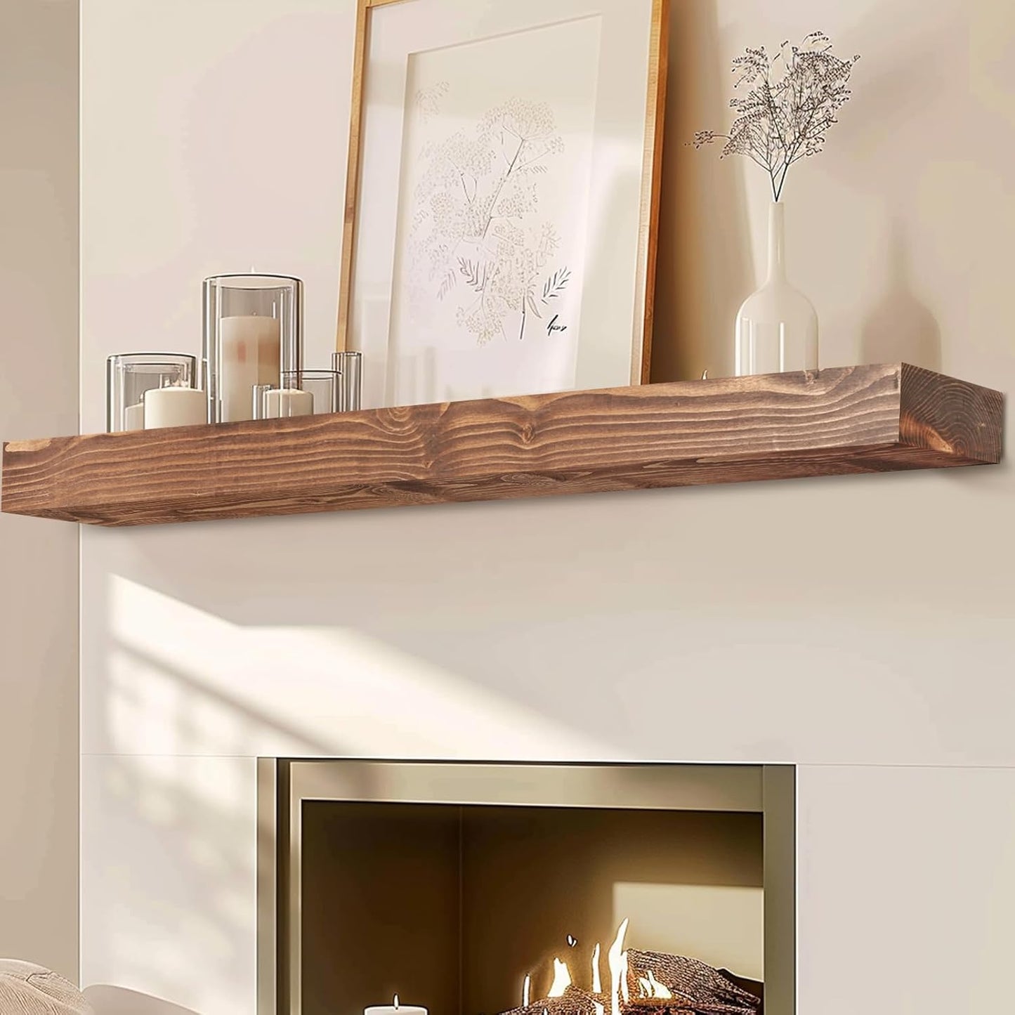 72in Handmade Rustic Solid Wood Fireplace Mantel for Home