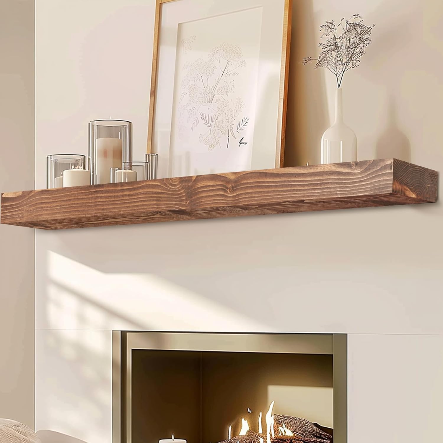 72in Handmade Rustic Solid Wood Fireplace Mantel for Home