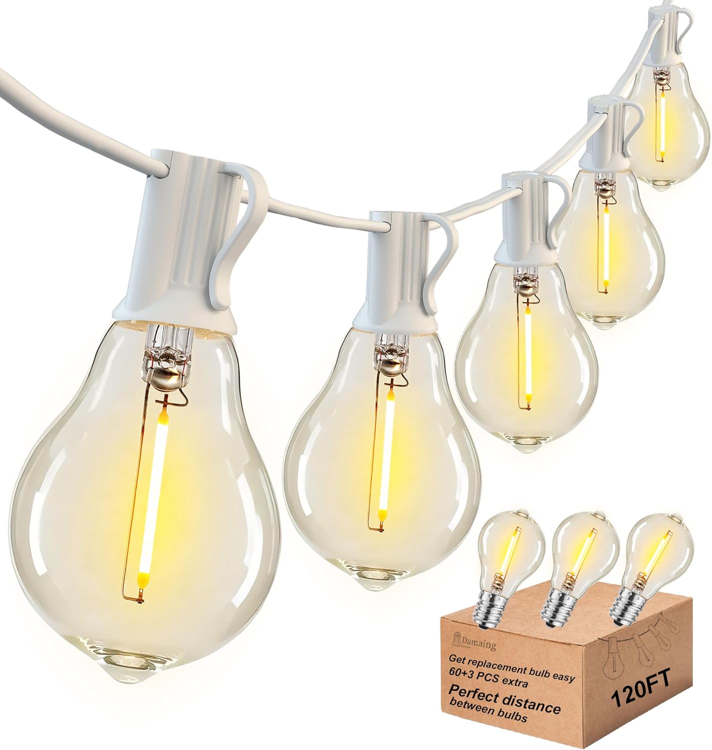 DAMAING 120FT Outdoor String Lights with Dimmable Edison Bulbs