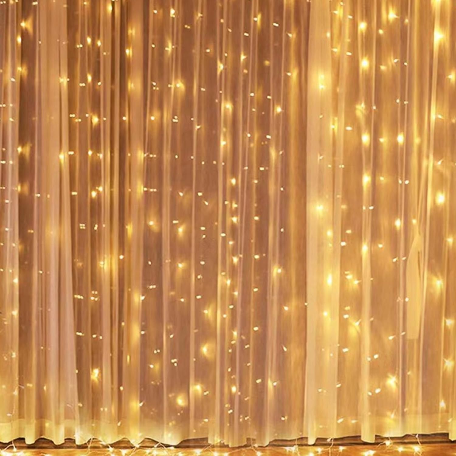 300 LED Curtain Lights: 8 Modes, USB Powered, Warm White