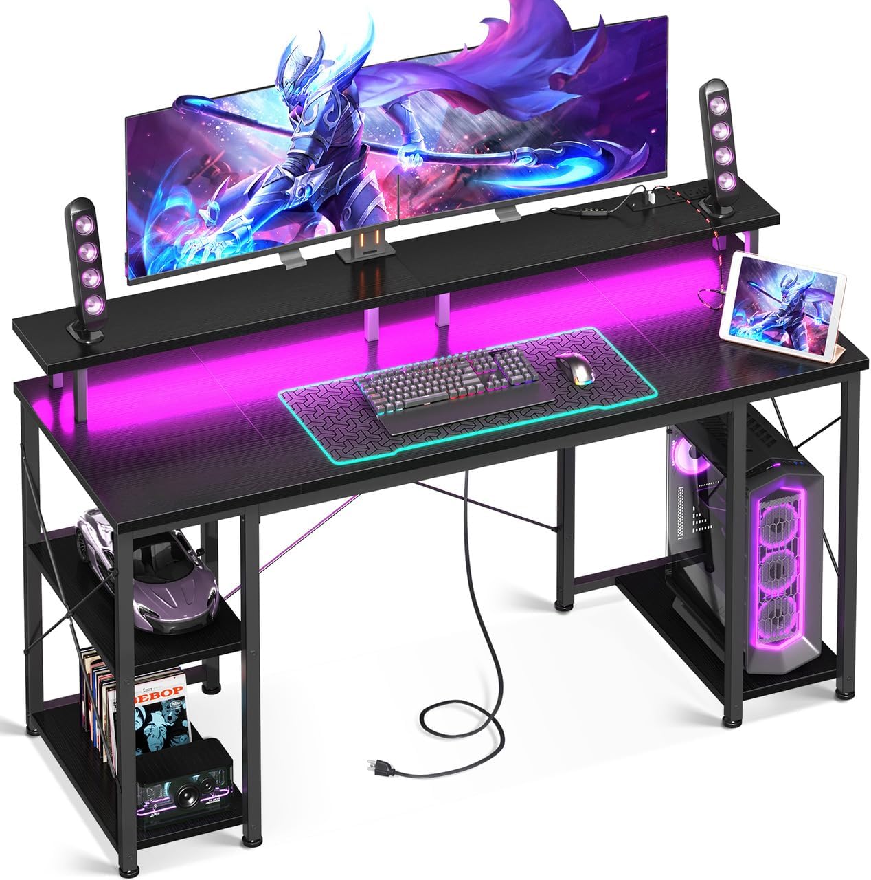 ODK 55 inch Gaming Desk with LED Lights & Power Outlets