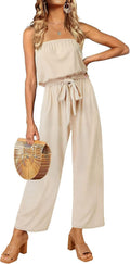 ZESICA Off Shoulder Strapless Belted Wide Leg Jumpsuit - Flattering 12